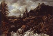 Jacob van Ruisdael Waterfall in a Mountainous Landscape with a Ruined castle France oil painting artist